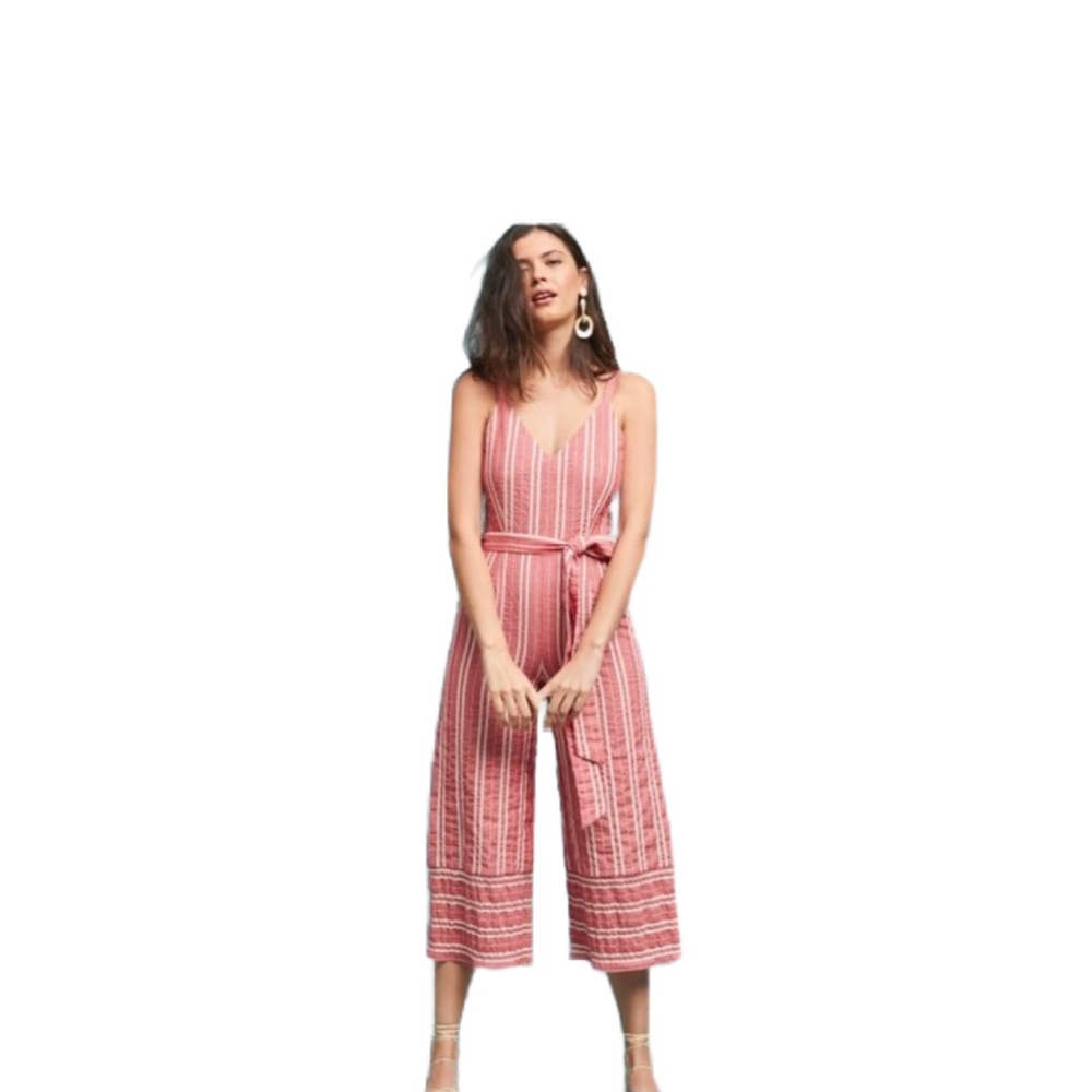Lost + Wander Coral Striped Jumpsuit
